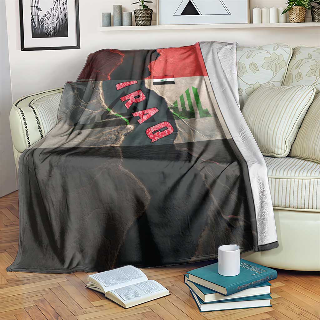 Iraq Flag Texture Blanket with Golden Eagle Emblem and Cracked Earth Background Design - Wonder Print Shop
