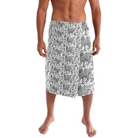 Knee-length wrap skirt with black-and-white mythical motif print