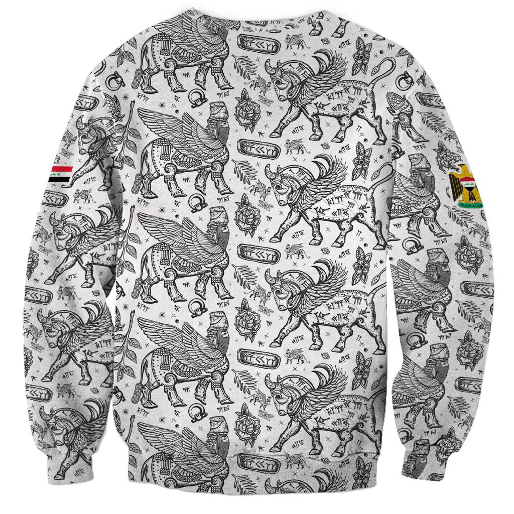 Unisex crewneck sweatshirt, light gray with dense black line art of mythical figures