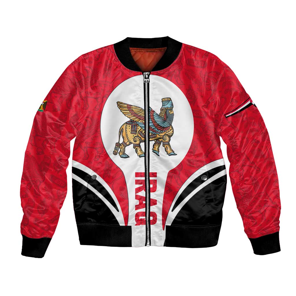 Iraq Bomber Jacket with Lamassu Mythical Creature and National Map Design - Wonder Print Shop