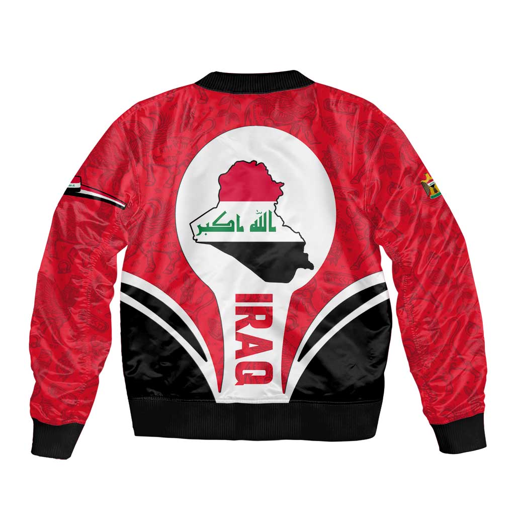 Iraq Bomber Jacket with Lamassu Mythical Creature and National Map Design - Wonder Print Shop