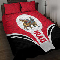 Red quilt bed set with winged creature emblem and black/red/white graphic, matching pillow