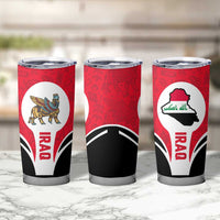 Set of red Iraq tumblers featuring Lamassu creature and Iraq map emblems with black wave band