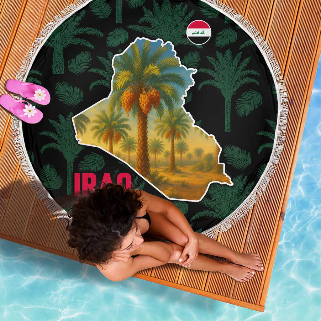 Iraq Beach Blanket with Palm Tree Landscape and Map Silhouette Design - Wonder Print Shop