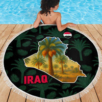Iraq Beach Blanket with Palm Tree Landscape and Map Silhouette Design - Wonder Print Shop