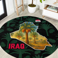 Iraq Round Carpet with Palm Tree Landscape and Map Silhouette Design - Wonder Print Shop