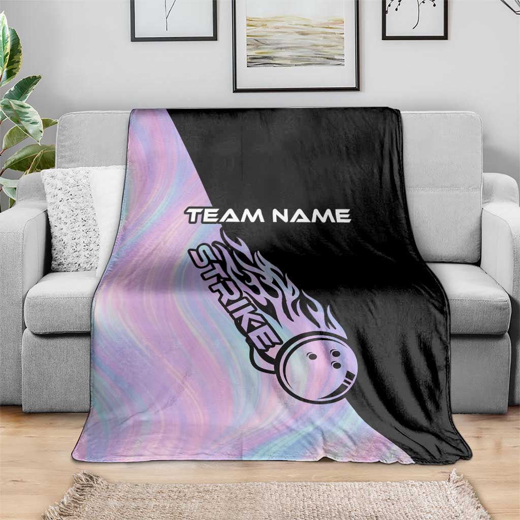 Bowling Strike Graphic Blanket Custom Flaming Ball and Pastel Gradient Swirl Pattern Design - Wonder Print Shop