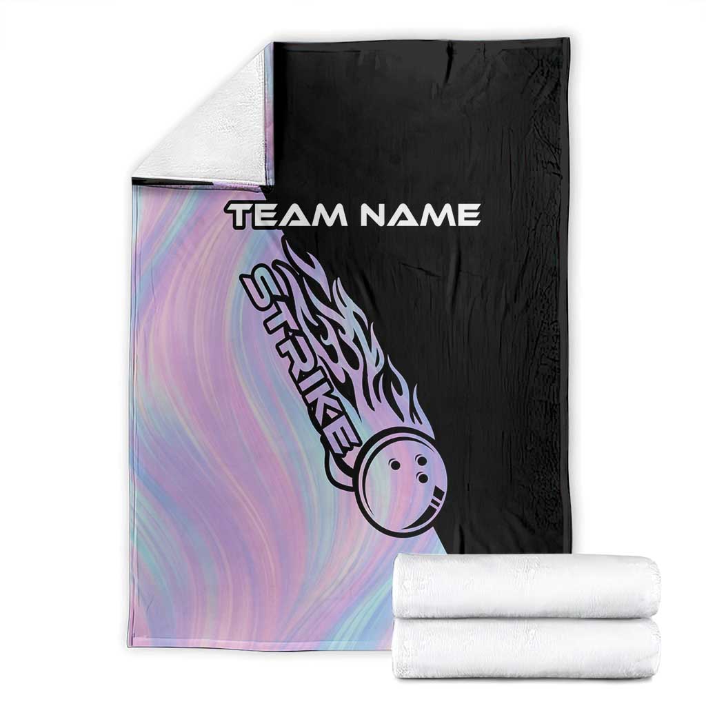 Bowling Strike Graphic Blanket Custom Flaming Ball and Pastel Gradient Swirl Pattern Design - Wonder Print Shop