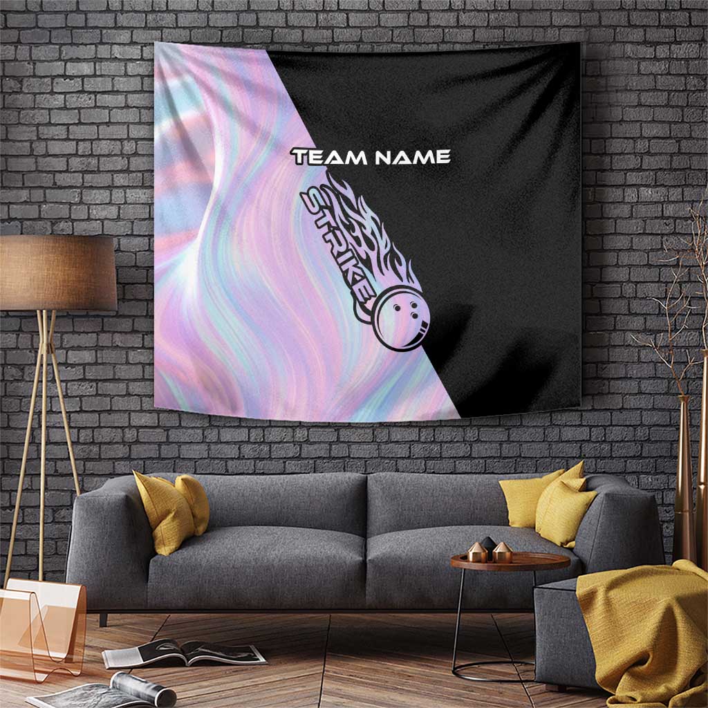 Bowling Strike Graphic Tapestry Custom Flaming Ball and Pastel Gradient Swirl Pattern Design - Wonder Print Shop