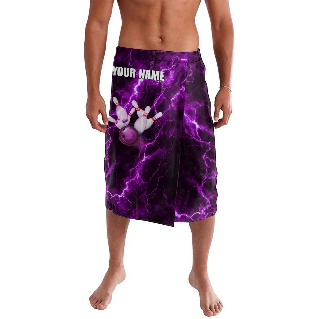Bowling Ball and Pins Lavalava Purple Lightning Background and Custom Name Design - Wonder Print Shop