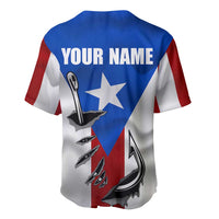 Baseball jersey back with blue-white-red flag print, fish hook graphics, YOUR NAME
