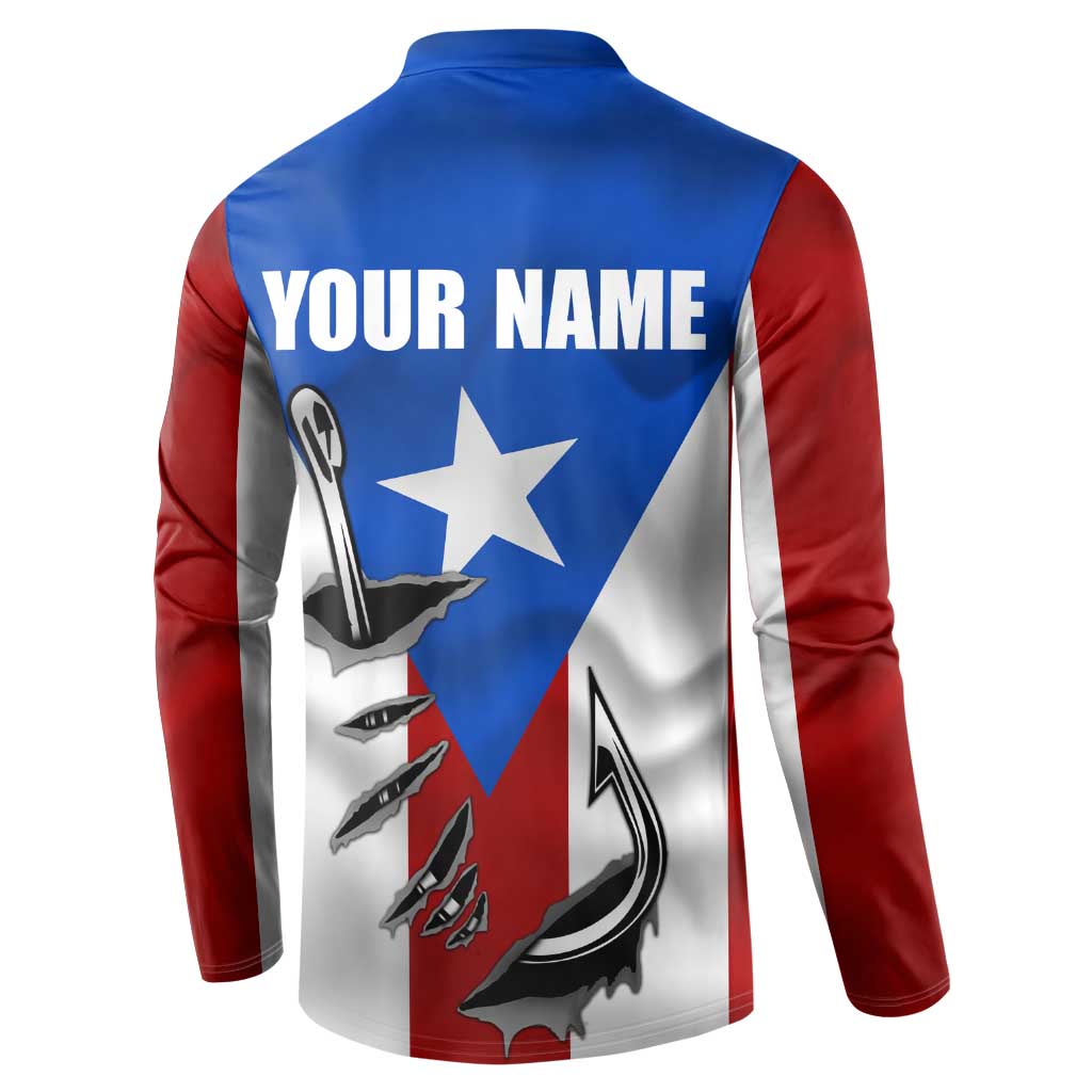 Puerto Rico Fishing Button Sweatshirt Fish Hook Flag PR Custom Name - Wonder Print Shop