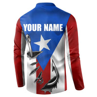 Puerto Rico Fishing Button Sweatshirt Fish Hook Flag PR Custom Name - Wonder Print Shop