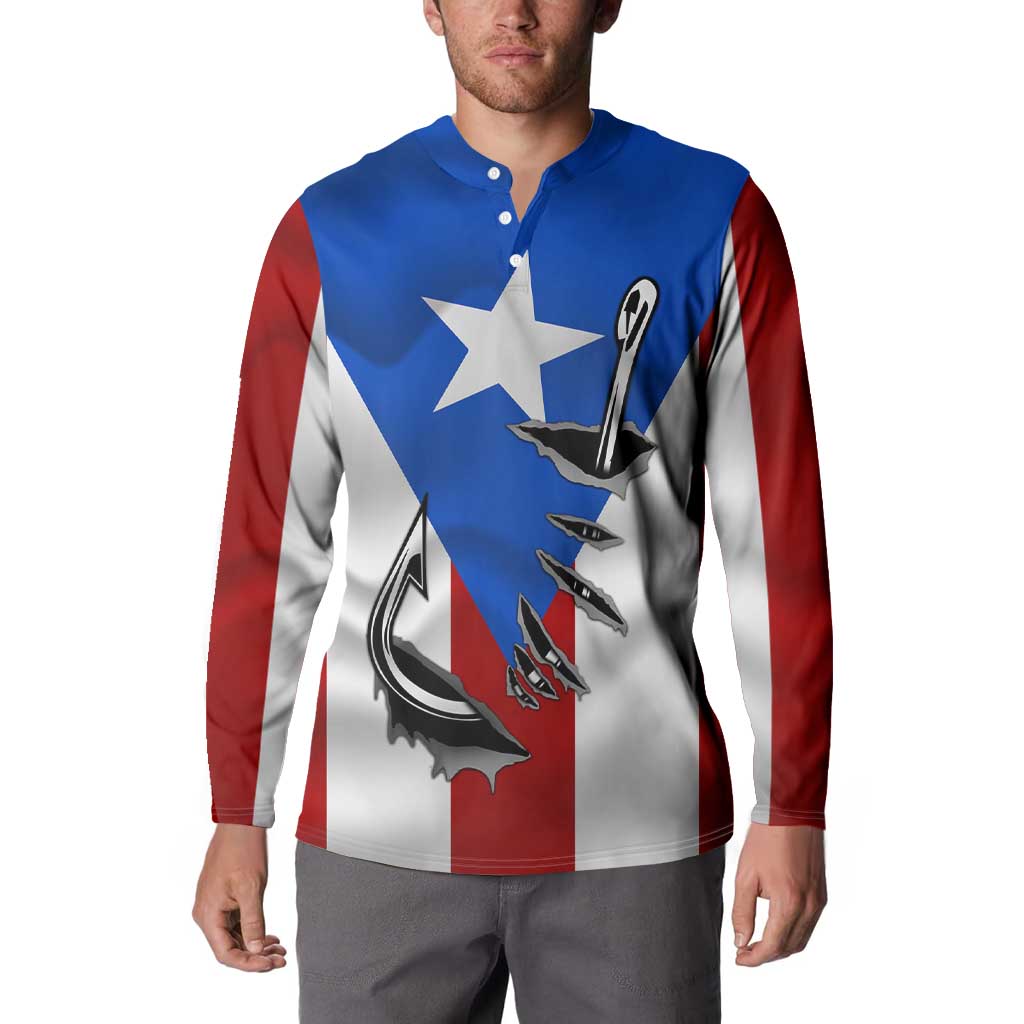 Puerto Rico Fishing Button Sweatshirt Fish Hook Flag PR Custom Name - Wonder Print Shop