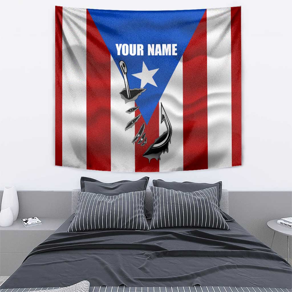 Puerto Rico Fishing Tapestry Fish Hook Flag PR Custom Name - Wonder Print Shop