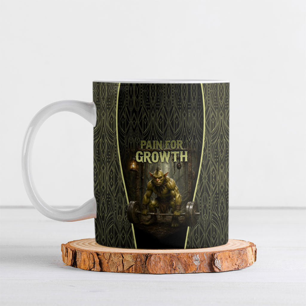 Personalized Muscular Goblin Weightlifting Ceramic Mug Pain For Growth Dark Fantasy Gym Graphic