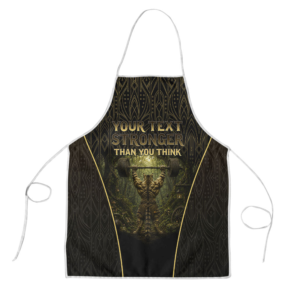 Personalized Muscular Cat Weightlifting Apron Pain For Growth Dark Fantasy Gym Graphic