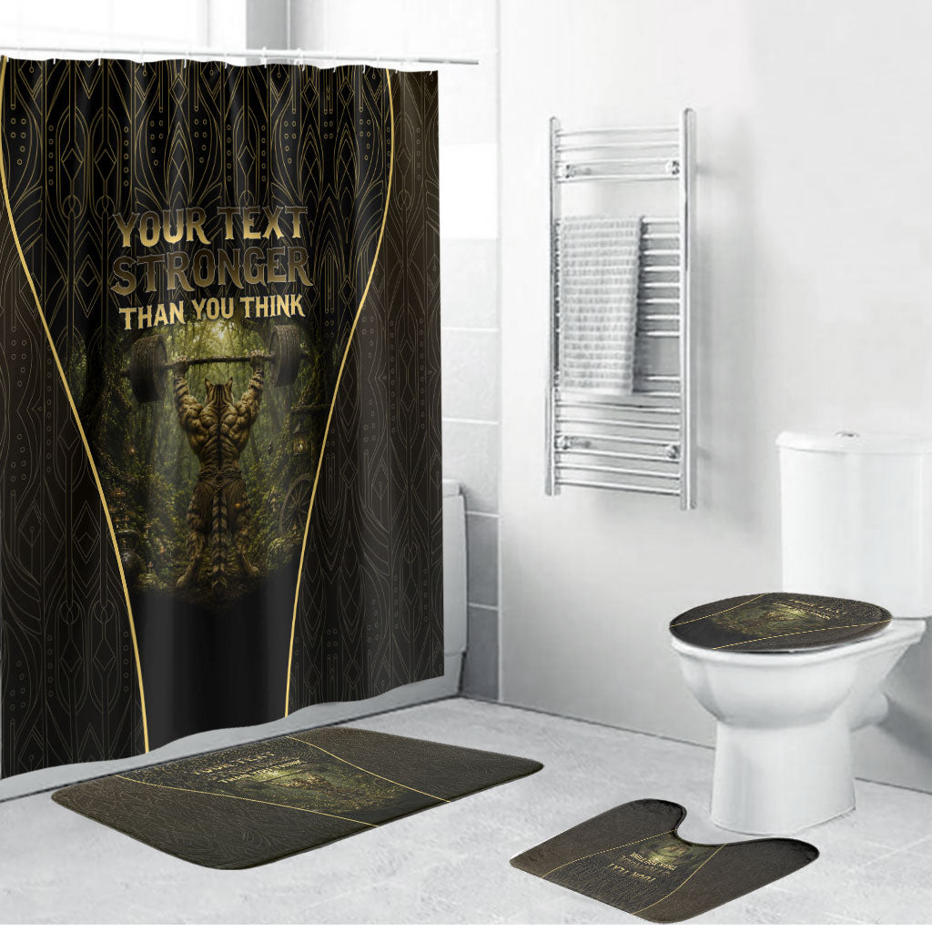 Personalized Muscular Cat Weightlifting Bathroom Set Pain For Growth Dark Fantasy Gym Graphic