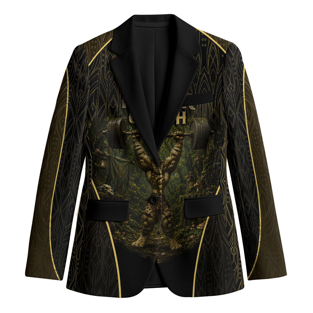 Personalized Muscular Cat Weightlifting Blazer Pain For Growth Dark Fantasy Gym Graphic