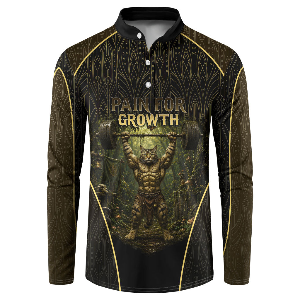 Personalized Muscular Cat Weightlifting Button Sweatshirt Pain For Growth Dark Fantasy Gym Graphic