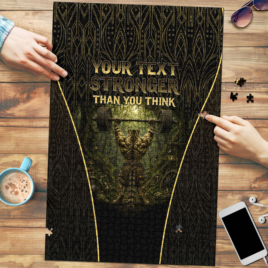 Personalized Muscular Cat Weightlifting Puzzle Pain For Growth Dark Fantasy Gym Graphic