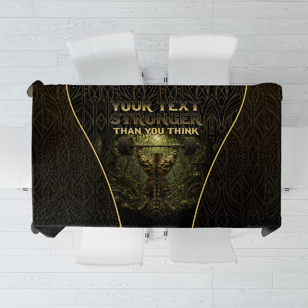 Personalized Muscular Cat Weightlifting Tablecloth Pain For Growth Dark Fantasy Gym Graphic