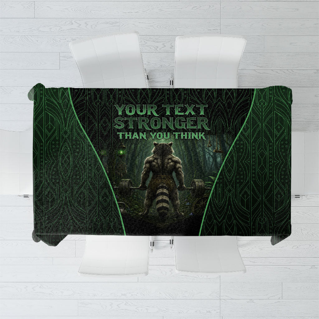 Personalized Muscular Raccoon Weightlifting Tablecloth Pain For Growth Dark Fantasy Gym Graphic