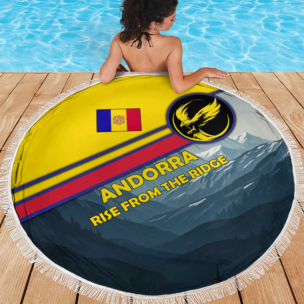 Andorra Beach Blanket with Mountain Ridge and Eagle Emblem Design - Wonder Print Shop