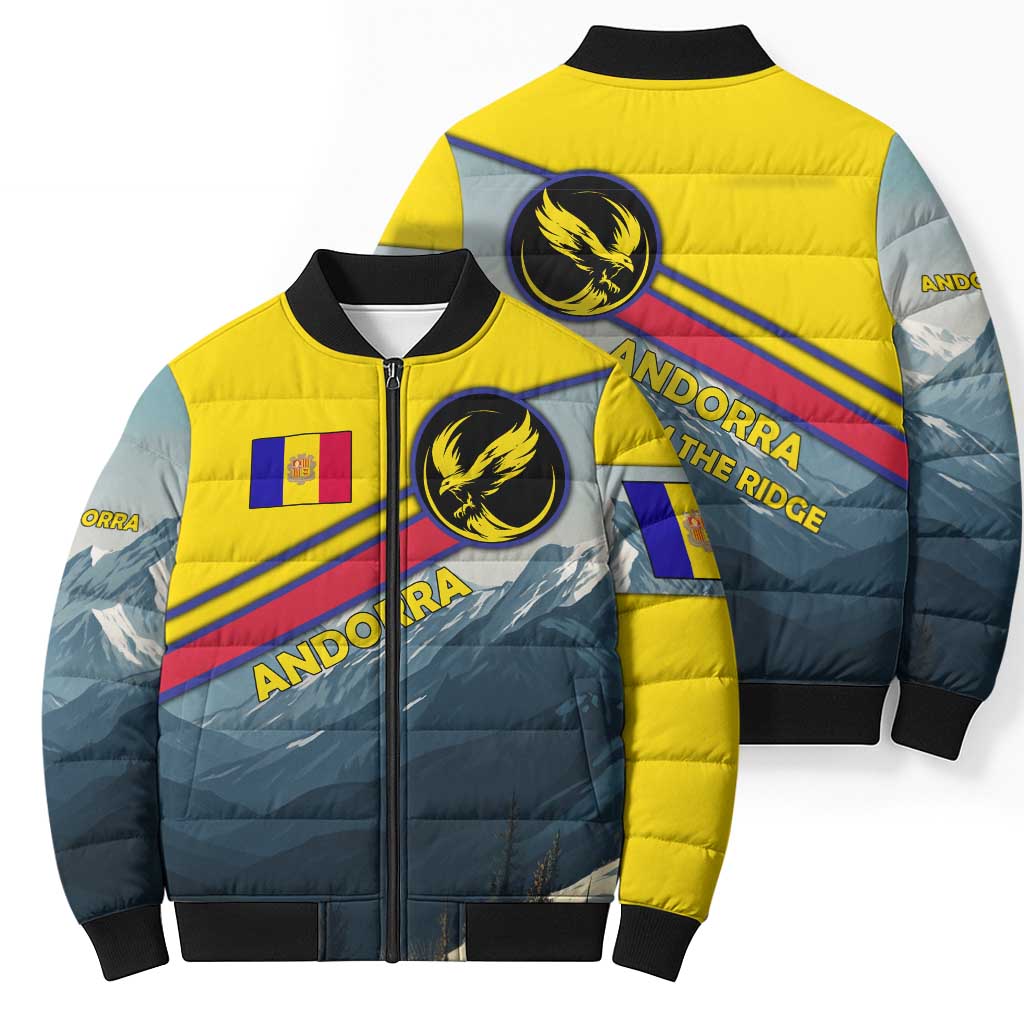 Andorra Bomber Puffer Jacket with Mountain Ridge and Eagle Emblem Design - Wonder Print Shop