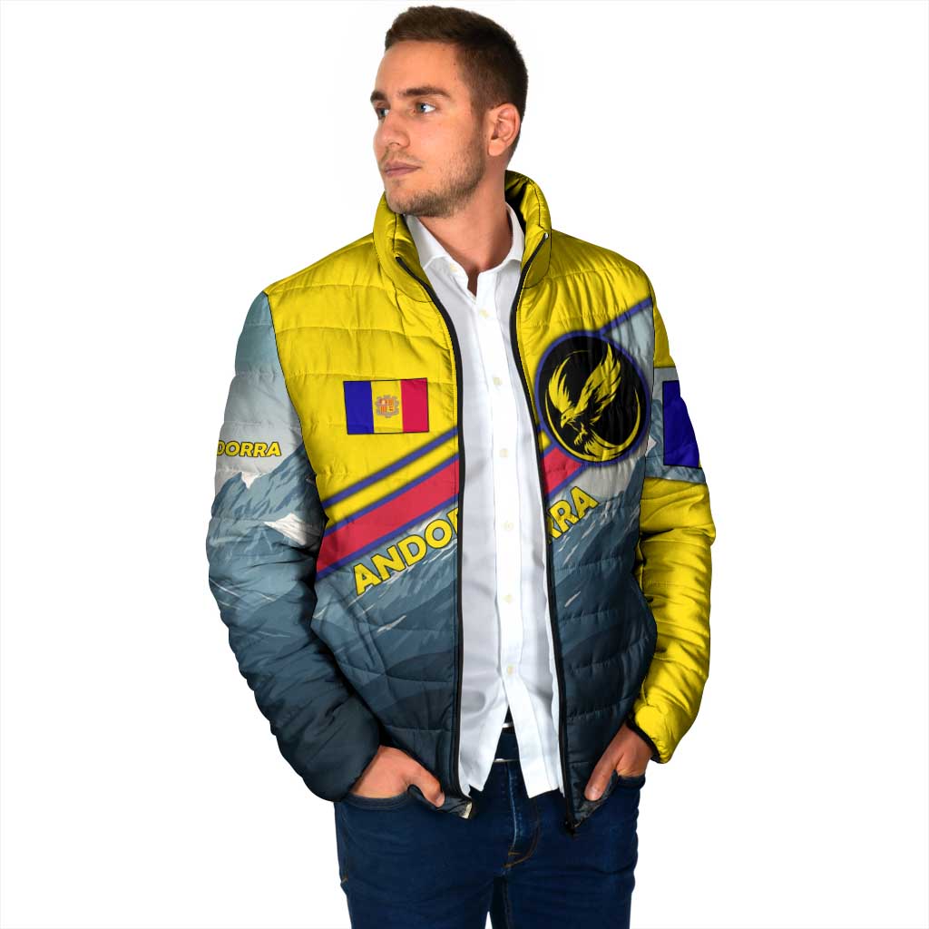 Andorra Padded Jacket with Mountain Ridge and Eagle Emblem Design - Wonder Print Shop