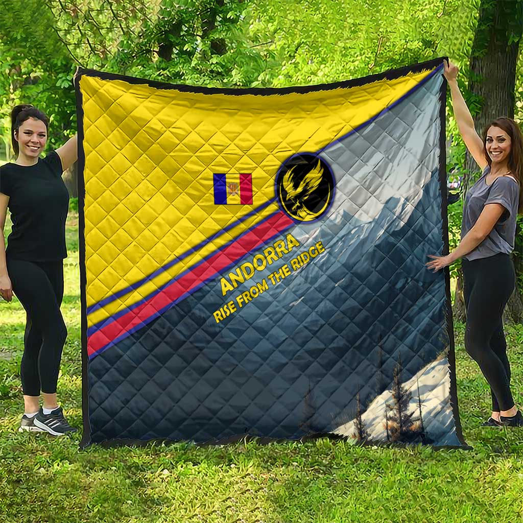 Andorra Quilt with Mountain Ridge and Eagle Emblem Design - Wonder Print Shop