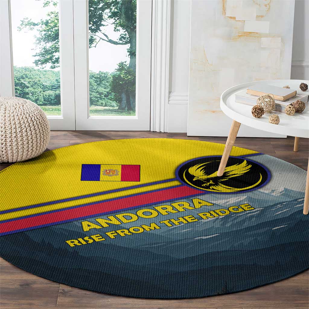 Andorra Round Carpet with Mountain Ridge and Eagle Emblem Design - Wonder Print Shop