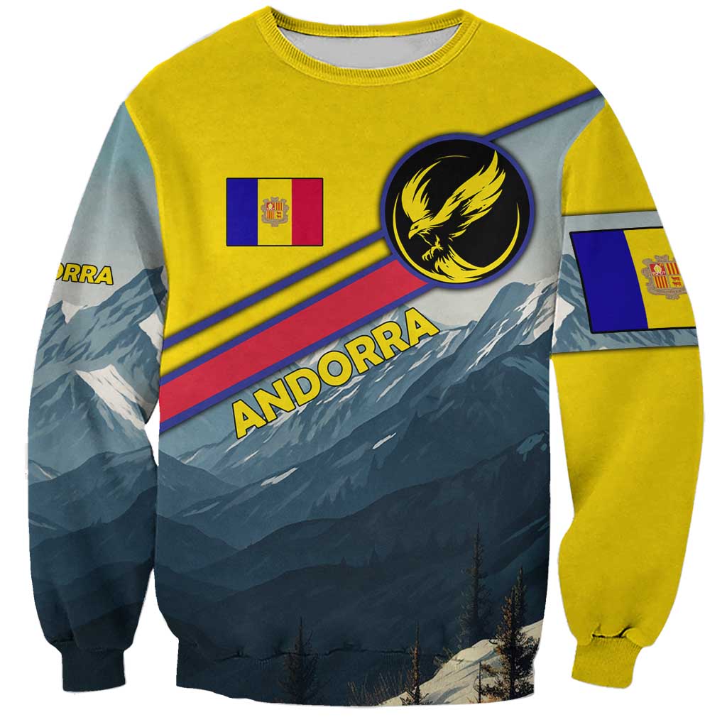 Andorra Sweatshirt with Mountain Ridge and Eagle Emblem Design - Wonder Print Shop