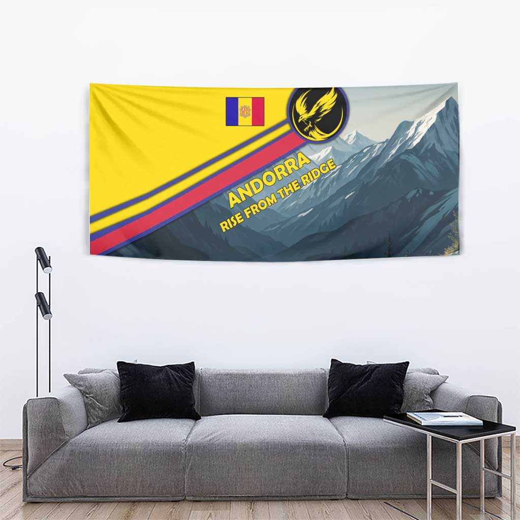 Andorra Tapestry with Mountain Ridge and Eagle Emblem Design - Wonder Print Shop