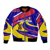 Multicolor bomber jacket with cartoon ibex and swirl stripe panels, zip front