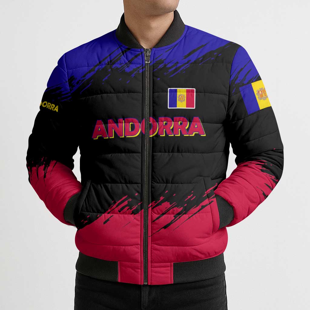 Andorra Bomber Puffer Jacket with Eagle Eyes and Paint Stroke Design - Wonder Print Shop