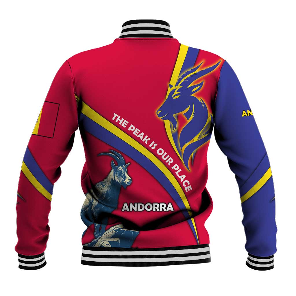 Andorra Baseball Jacket with Mountain Goat and Curved Stripe Design - Wonder Print Shop