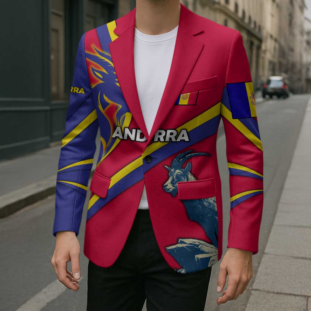 Andorra Blazer with Mountain Goat and Curved Stripe Design - Wonder Print Shop