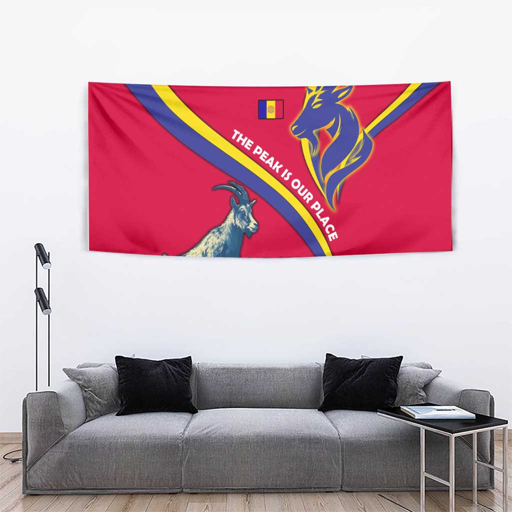 Andorra Tapestry with Mountain Goat and Curved Stripe Design - Wonder Print Shop