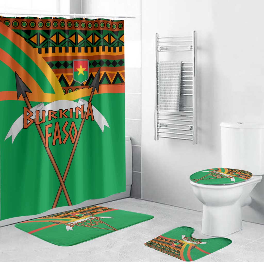 Burkina Faso Bathroom Set with Green Tribal Pattern Design and National Flag Motif - Wonder Print Shop