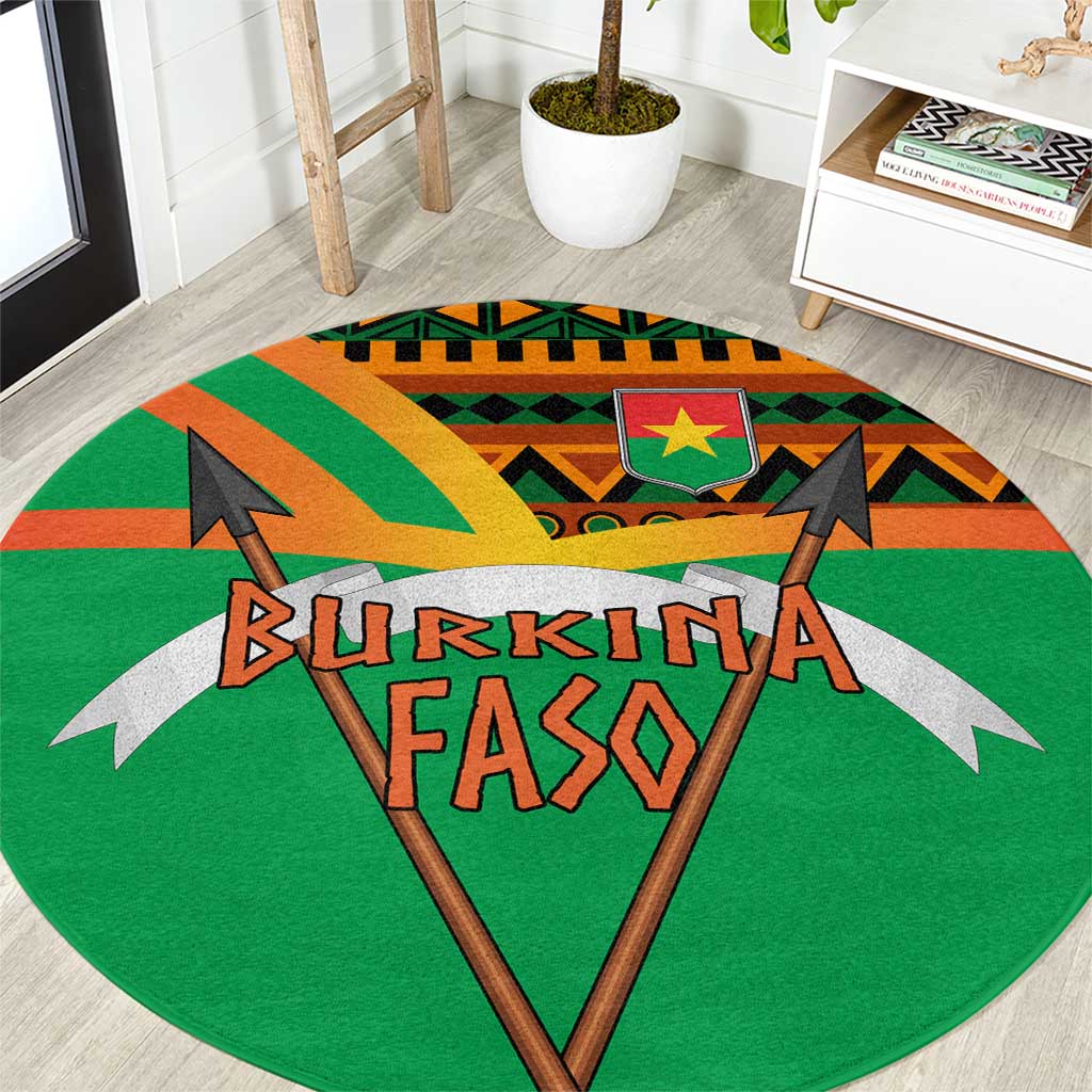 Burkina Faso Round Carpet with Green Tribal Pattern Design and National Flag Motif - Wonder Print Shop