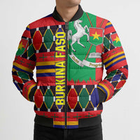 Burkina Faso Bomber Puffer Jacket with Red Green Blue Geometric - Wonder Print Shop