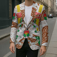Burkina Faso Blazer with Brown White Yellow Abstract Design - Wonder Print Shop