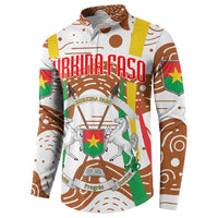 Burkina Faso Button Sweatshirt with Brown White Yellow Abstract Design - Wonder Print Shop