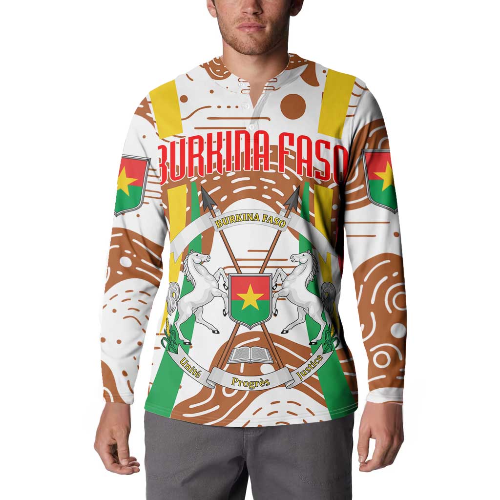 Burkina Faso Button Sweatshirt with Brown White Yellow Abstract Design - Wonder Print Shop