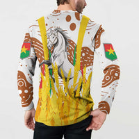 Burkina Faso Button Sweatshirt with Brown White Yellow Abstract Design - Wonder Print Shop
