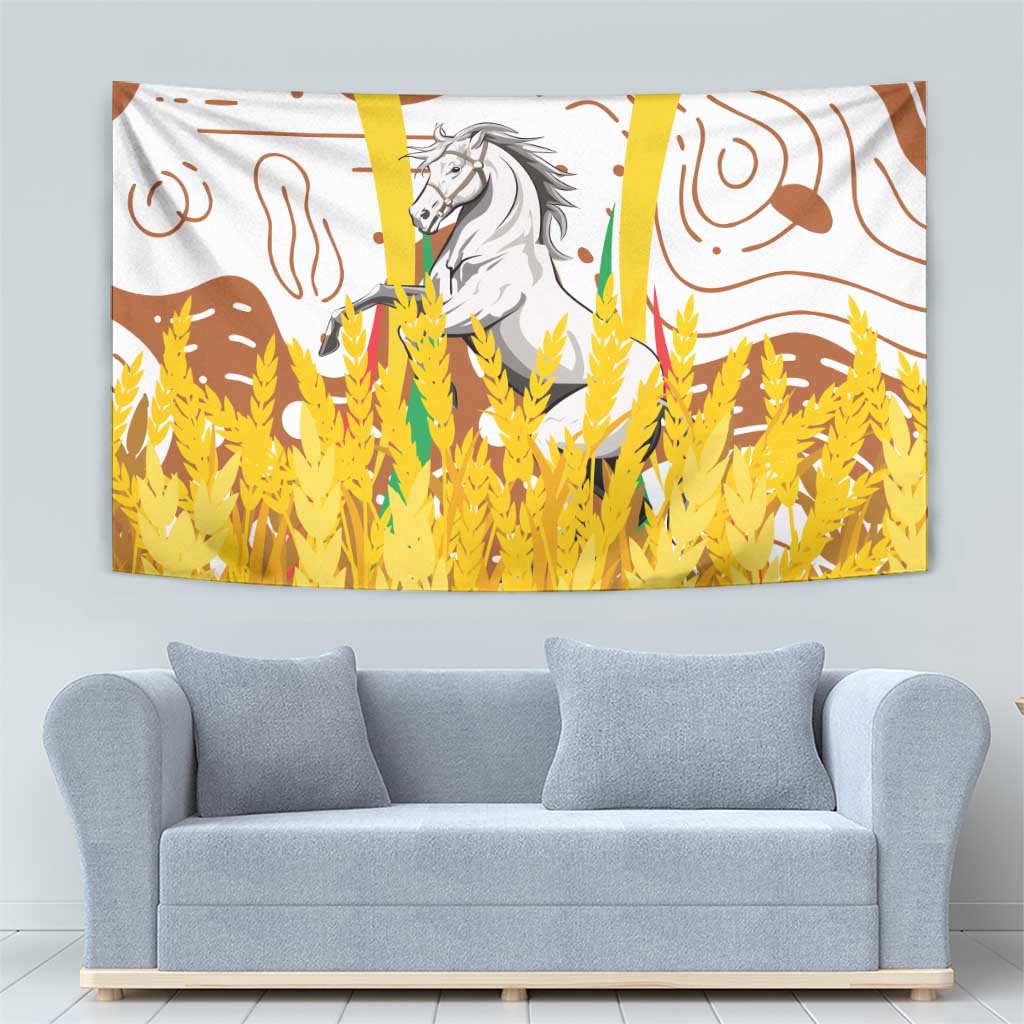 Burkina Faso Tapestry with Brown White Yellow Abstract Design - Wonder Print Shop