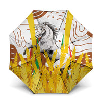 Abstract umbrella with white, brown, and yellow canopy