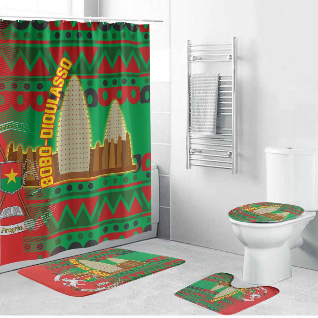 Burkina Faso Bathroom Set with Red Green Tribal Design and Bobo Dioulasso Landmark - Wonder Print Shop