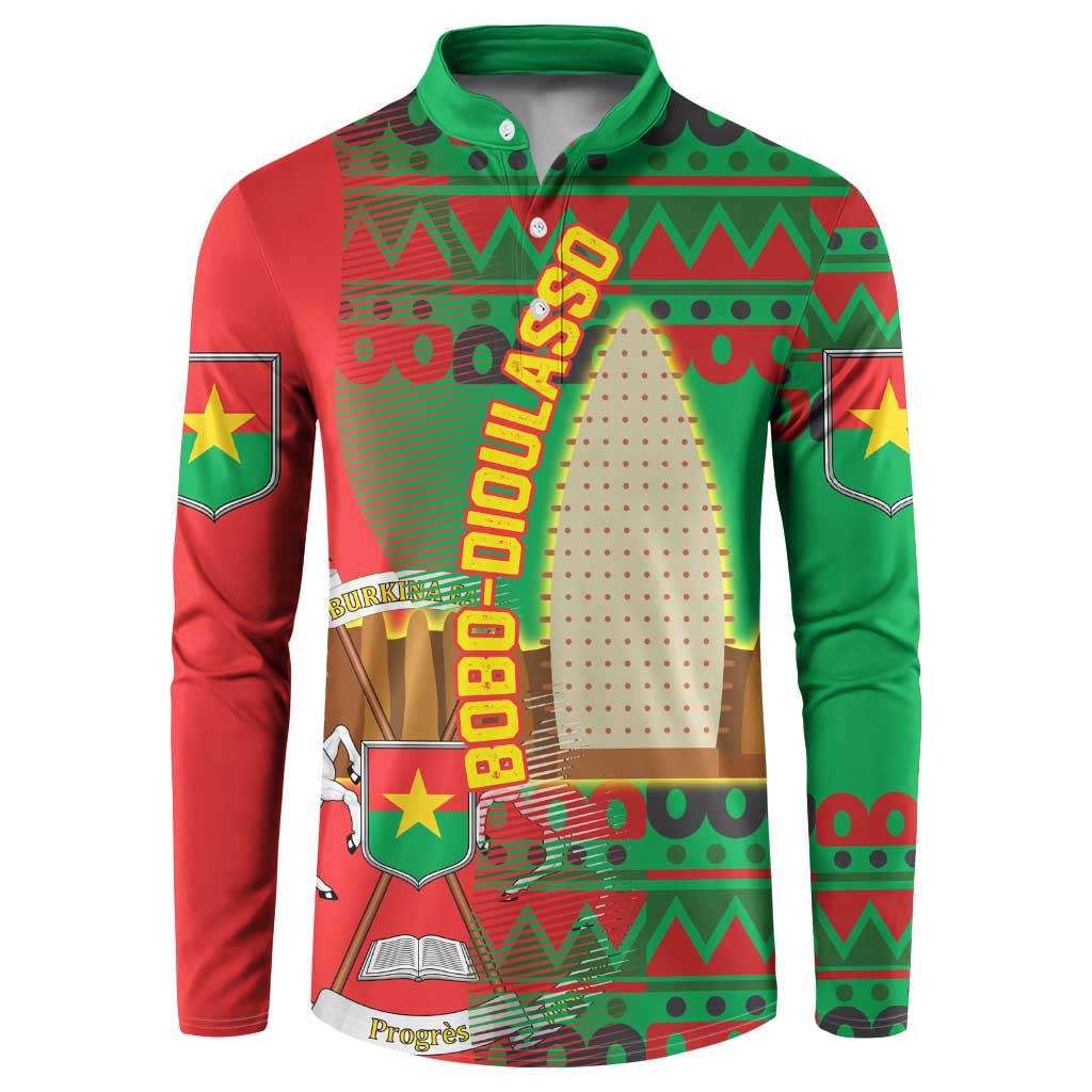 Burkina Faso Button Sweatshirt with Red Green Tribal Design and Bobo Dioulasso Landmark - Wonder Print Shop